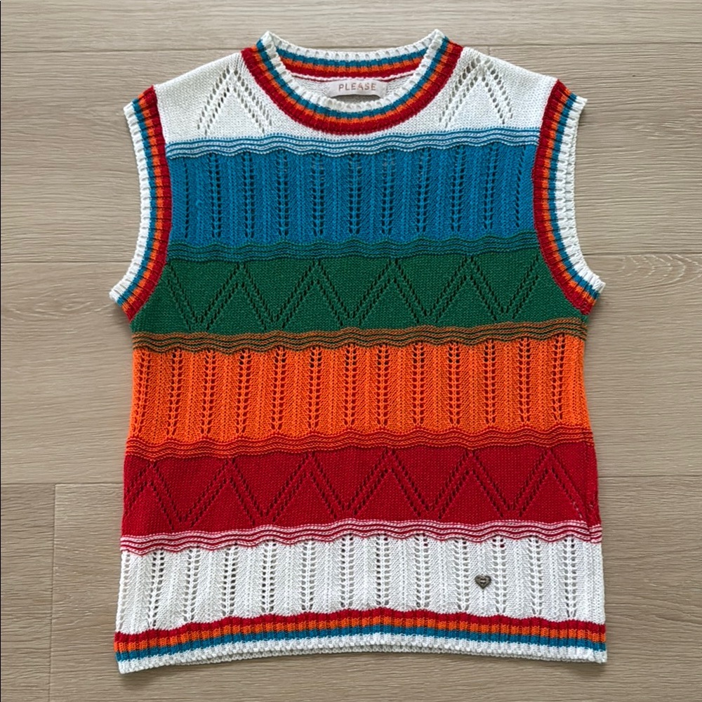 Pleaser White and Blue Sleeveless Knit Sweater